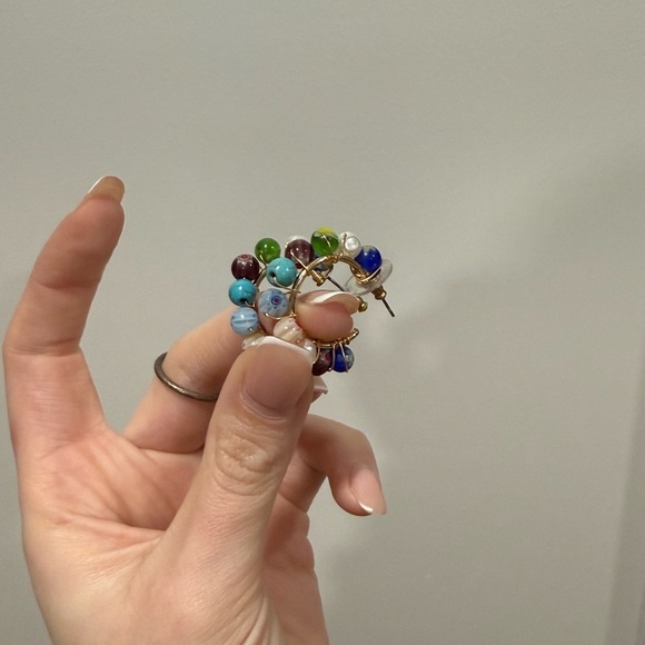 Colorful Beaded Hoop Earrings - Picture 2 of 4